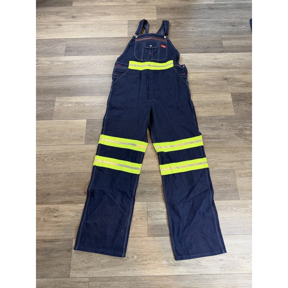 Dickies Overalls Mens Size 38x34 Blue Denim 3M Scotchlite Reflective Workwear